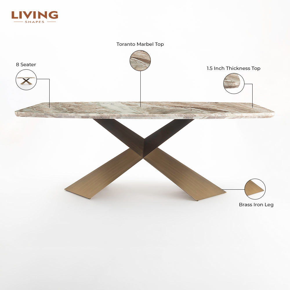 Immune Marble 8 Seater Dining Table with Iron - Brass - Toranto
