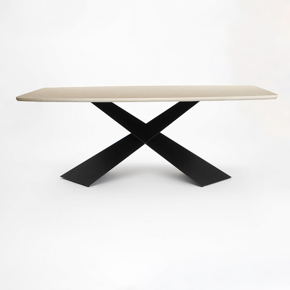 Immune Marble 8 Seater Dining Table with Iron - Black - Botticino