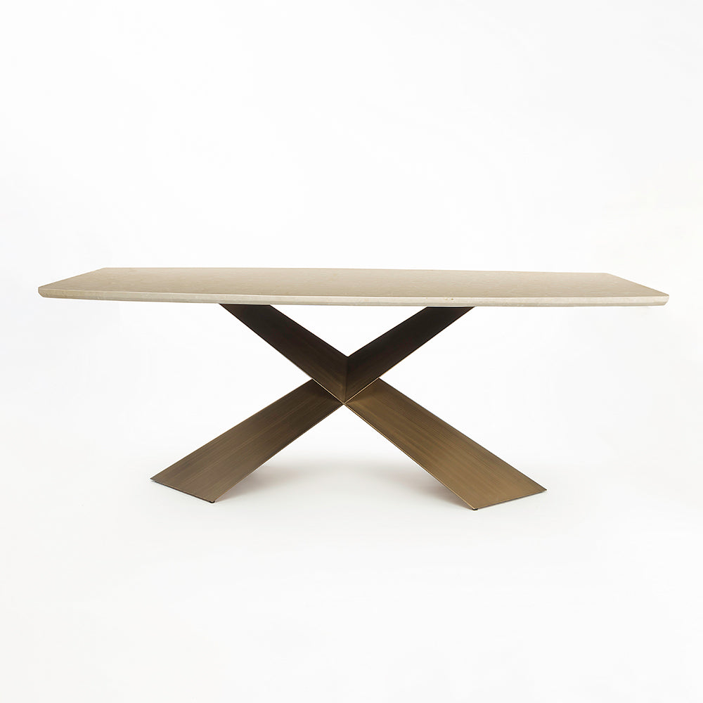 Immune Marble 8 Seater Dining Table with Iron - Brass - Botticino