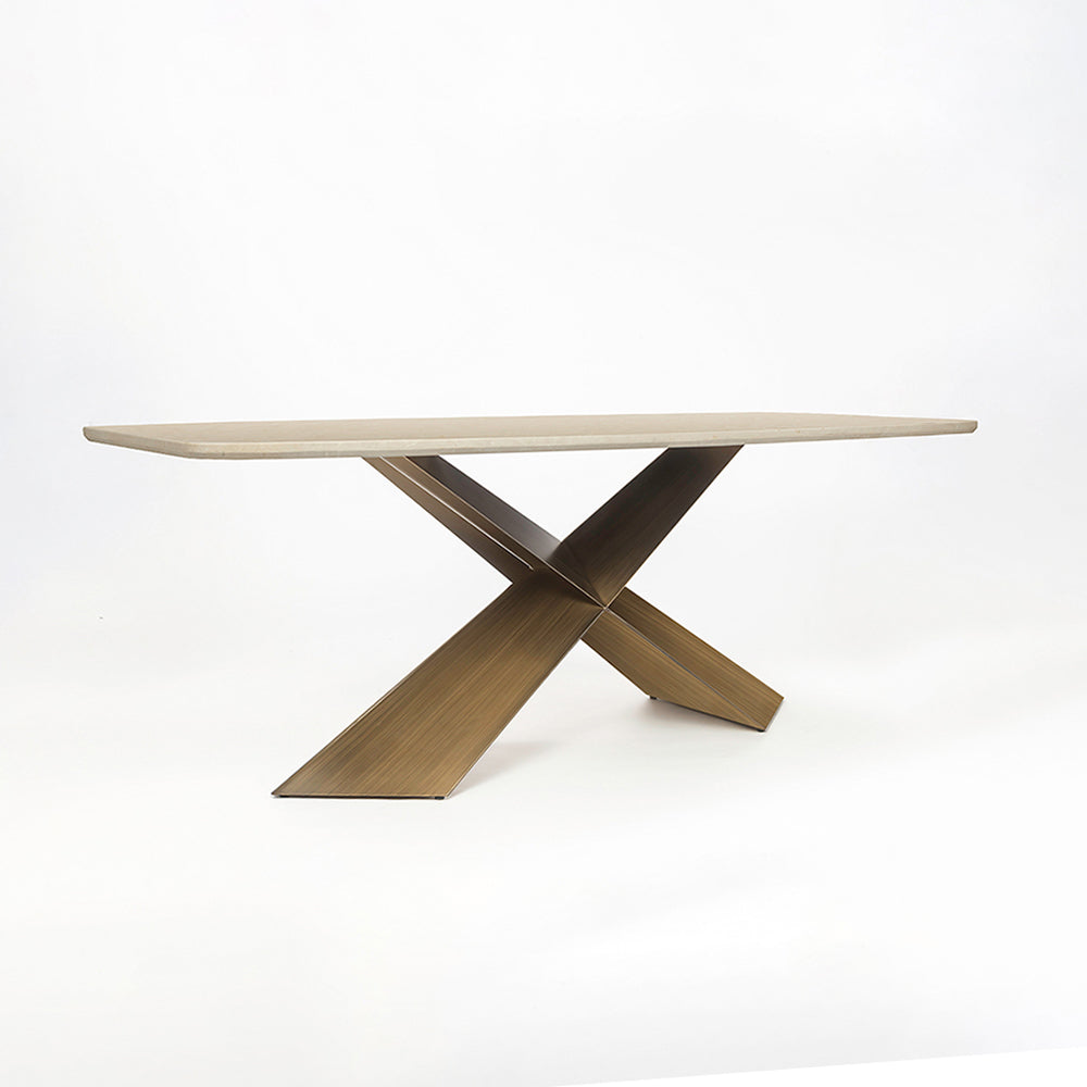 Immune Marble 8 Seater Dining Table with Iron - Brass - Botticino