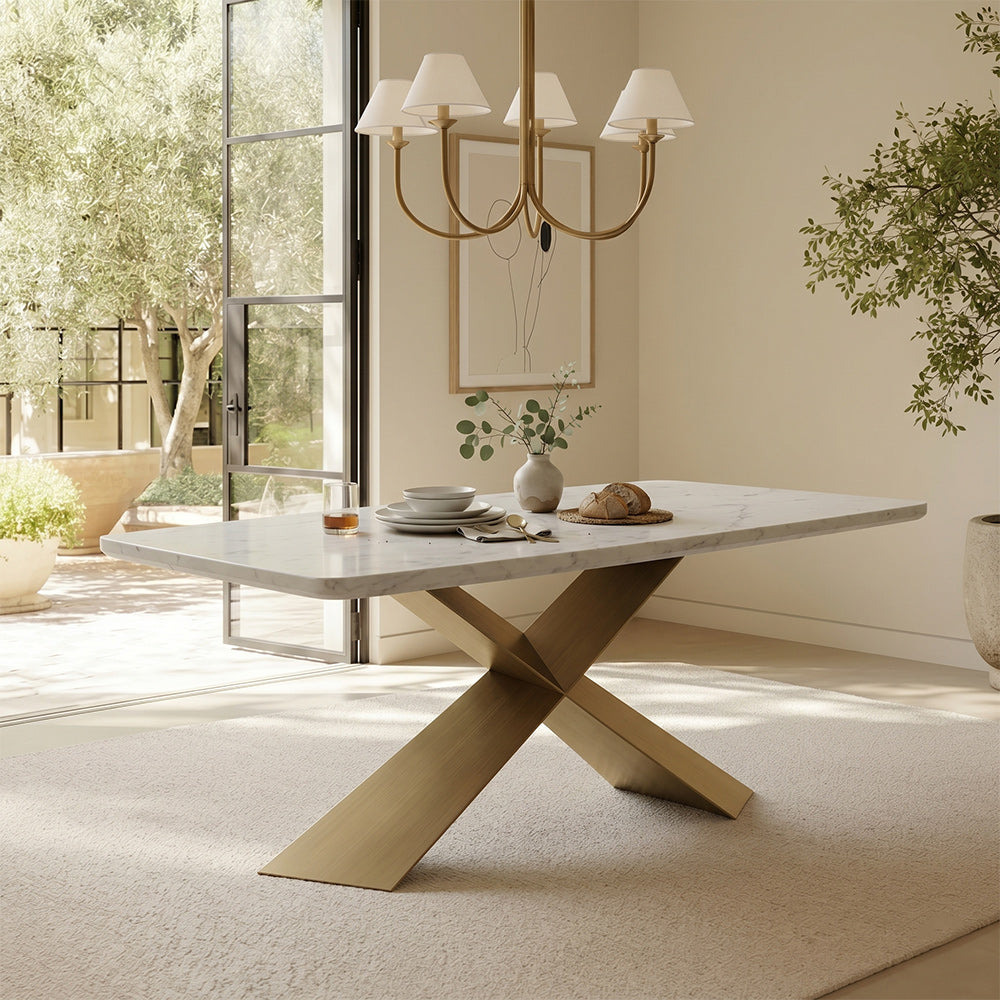 Immune Marble 8 Seater Dining Table with Iron - Brass - Baswada