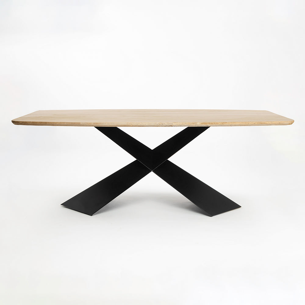 Immune Marble 8 Seater Dining Table with Iron - Black - Travertine