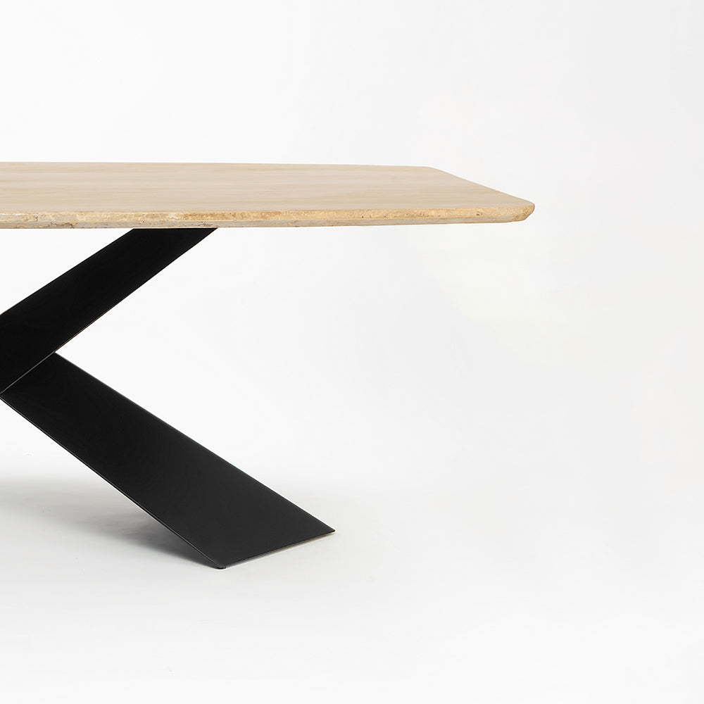 Immune Marble 8 Seater Dining Table with Iron - Black - Travertine