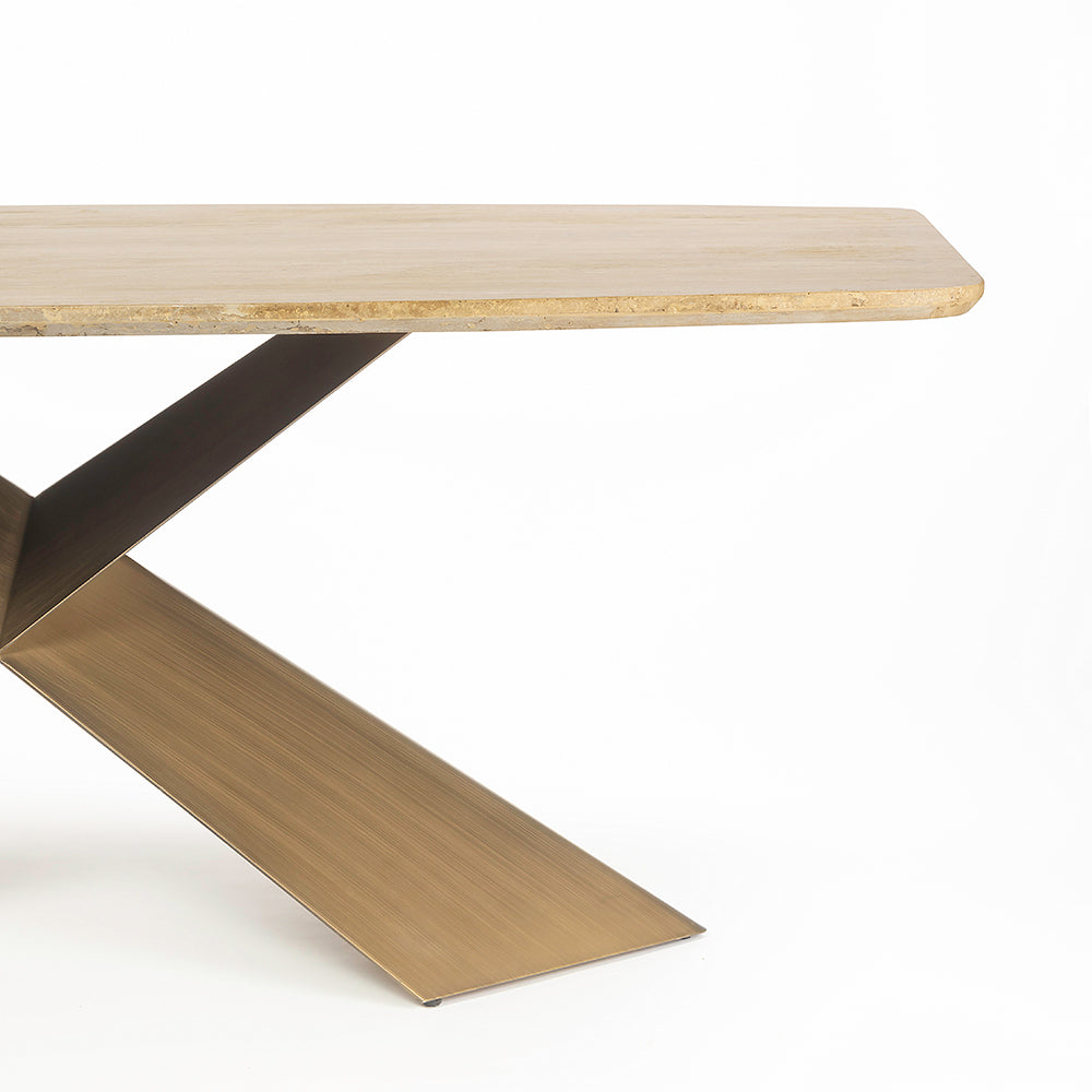 Immune Marble 8 Seater Dining Table with Iron - Brass - Travertine