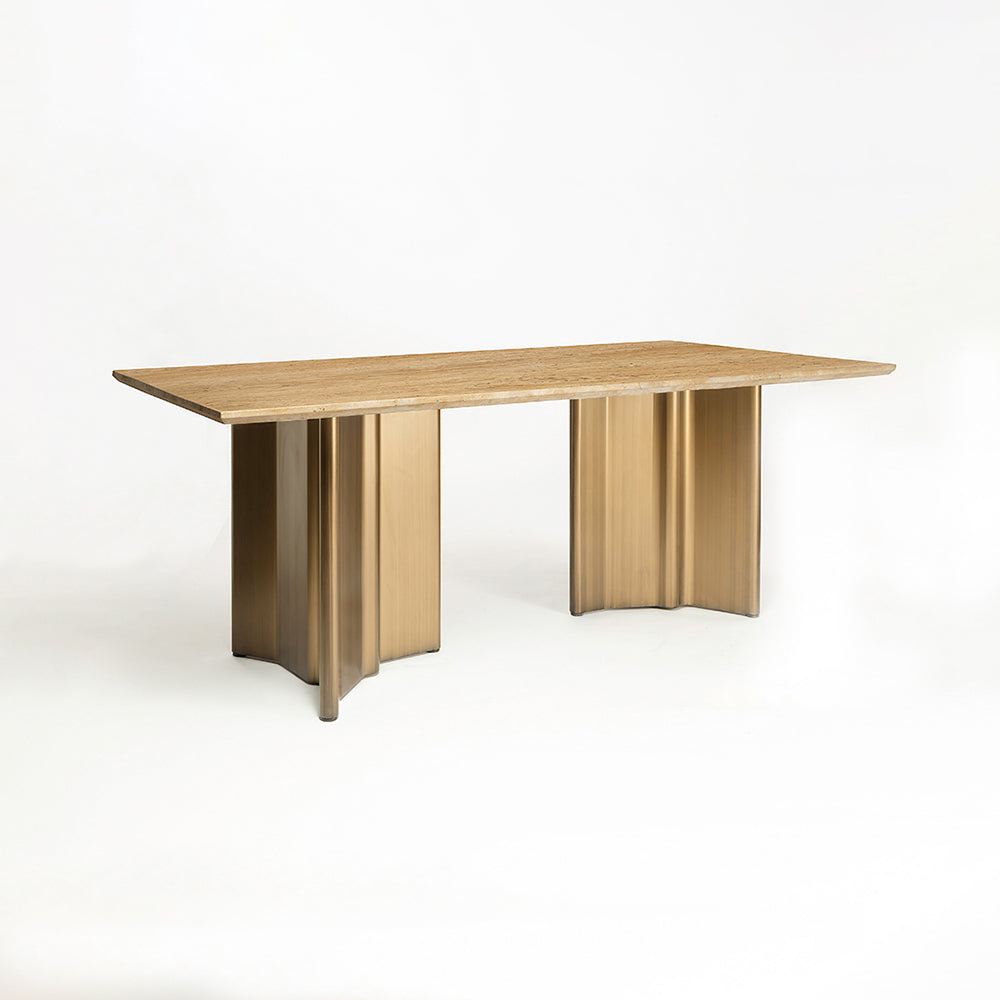 Omar Marble 8 Seater Dining Table with Iron - Brass - Travertine