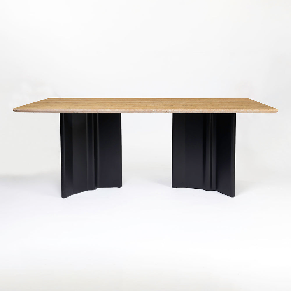 Omar Marble 8 Seater Dining Table with Iron - Black - Travertine