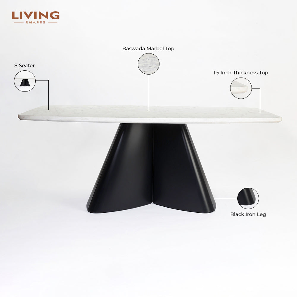 Chrome Marble 8 Seater Dining Table with Iron - Black - Baswada