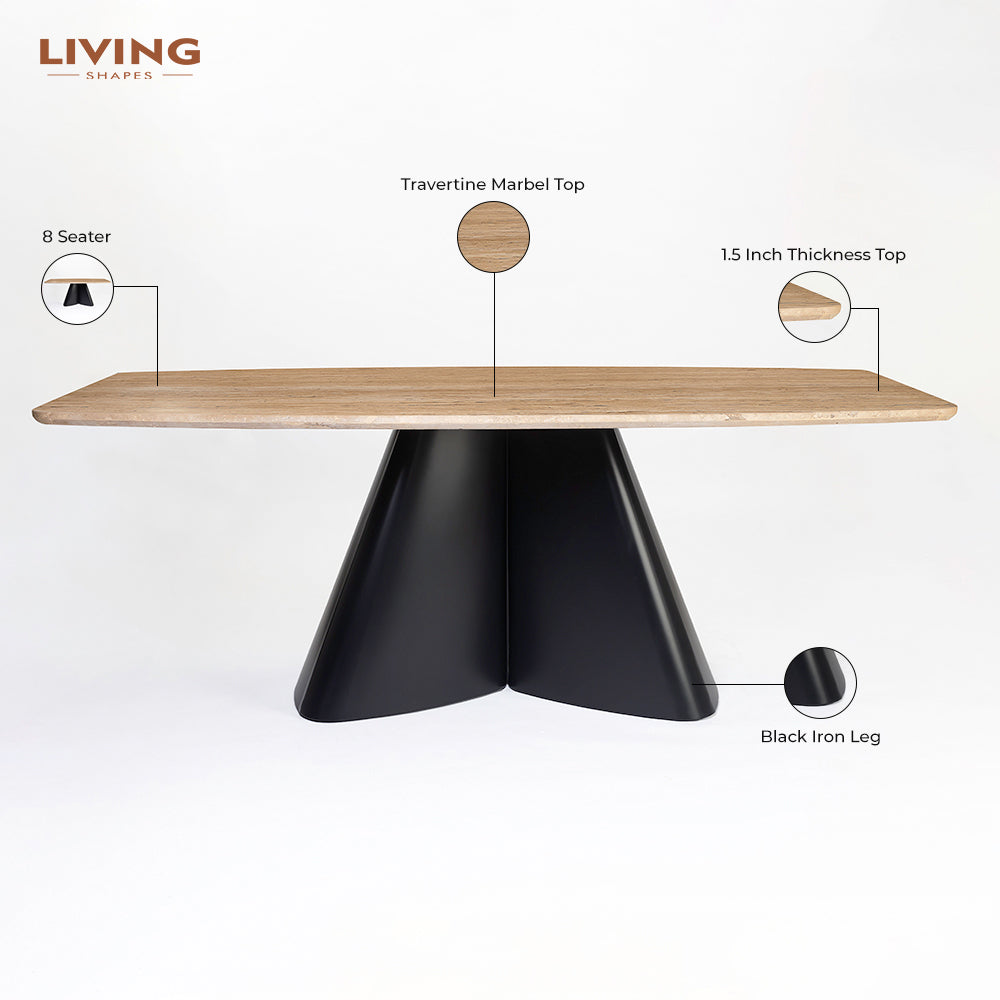 Chrome Marble 8 Seater Dining Table with Iron - Black - Travertine