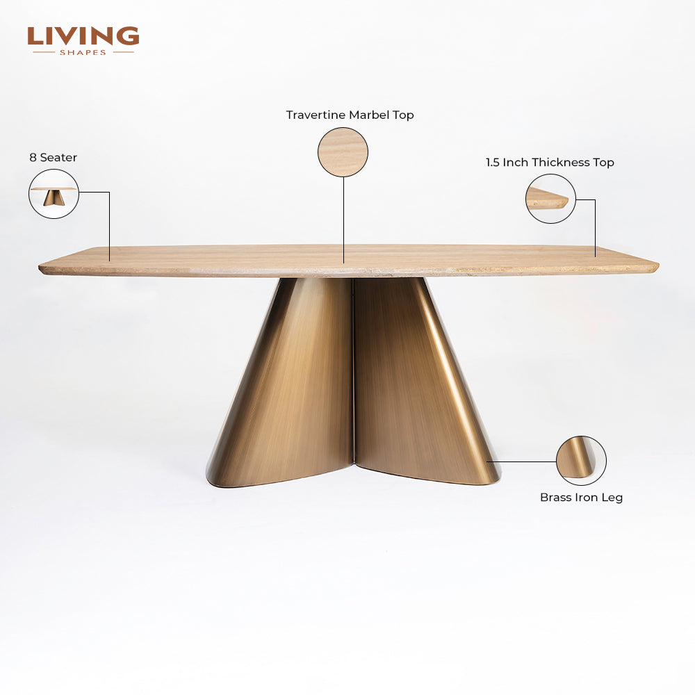 Chrome Marble 8 Seater Dining Table with Iron - Brass - Travertine