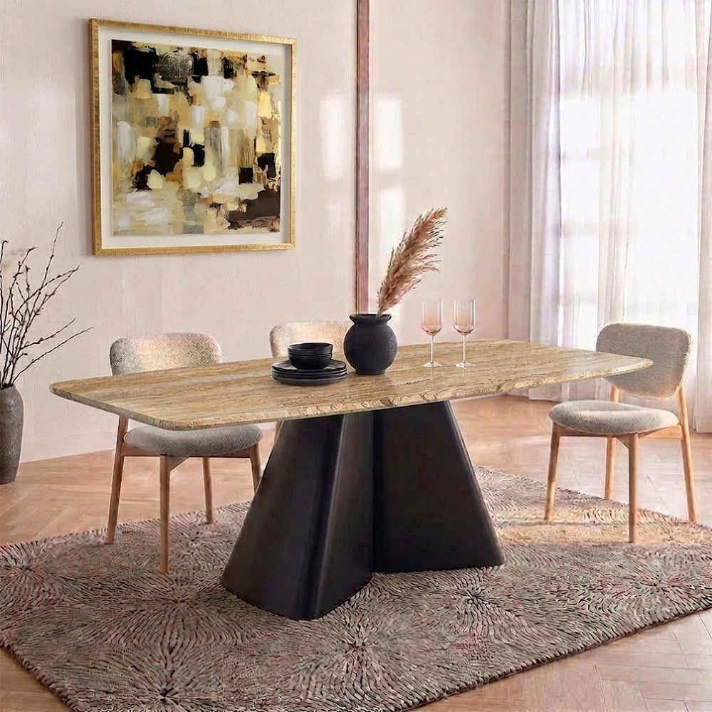 Chrome Marble 8 Seater Dining Table with Iron - Black - Travertine