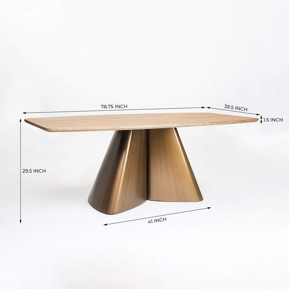 Chrome Marble 8 Seater Dining Table with Iron - Brass - Travertine
