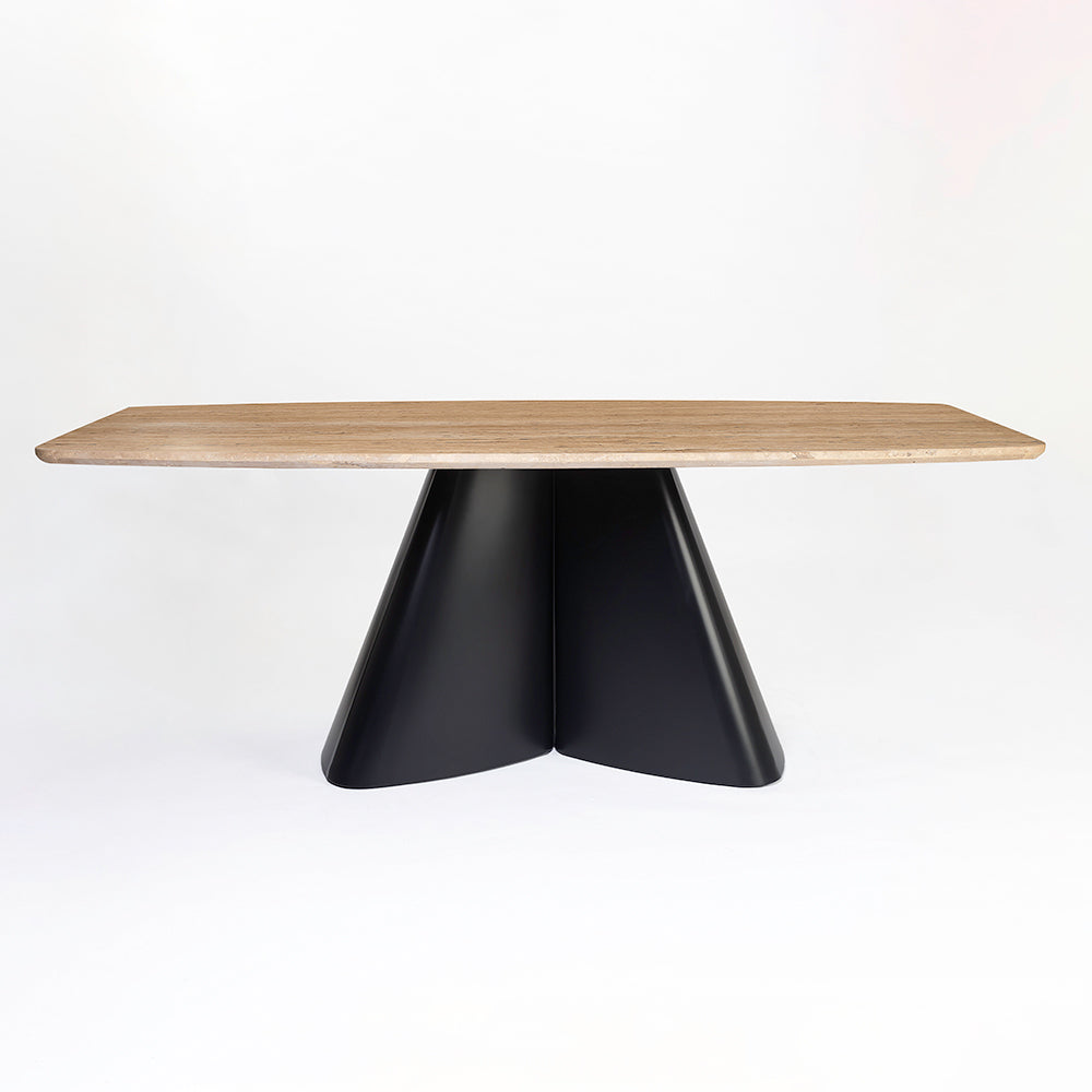 Chrome Marble 8 Seater Dining Table with Iron - Black - Travertine