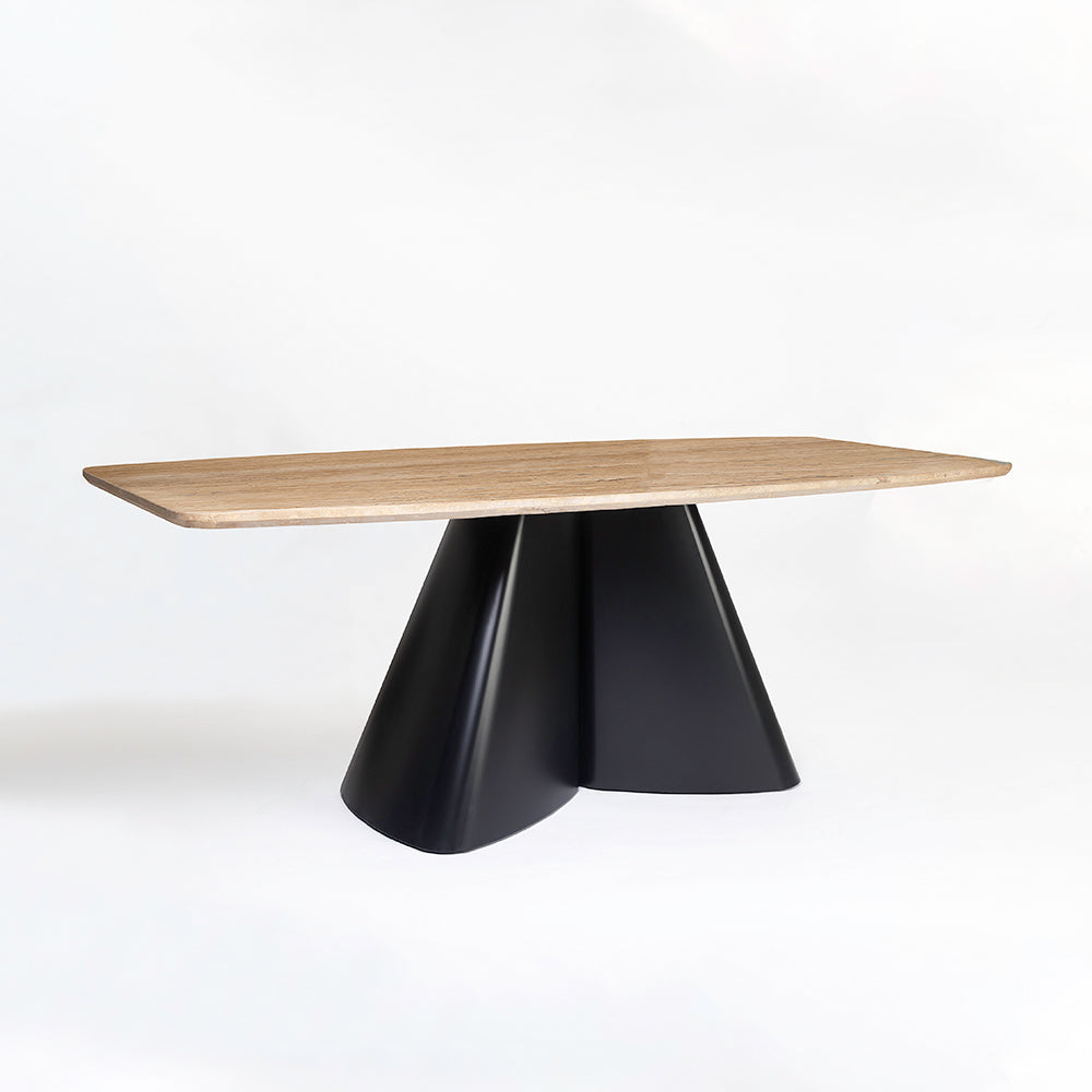 Chrome Marble 8 Seater Dining Table with Iron - Black - Travertine