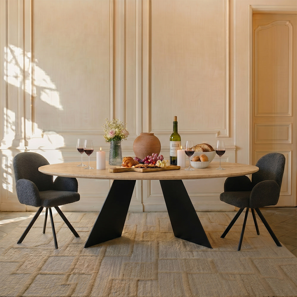 Bootsy Marble 8 Seater Dining Table with Iron - Black - Travertine