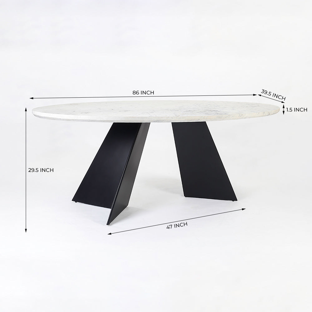 Bootsy Marble 8 Seater Dining Table with Iron - Black - Baswada