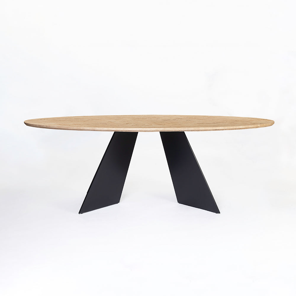 Bootsy Marble 8 Seater Dining Table with Iron - Black - Travertine