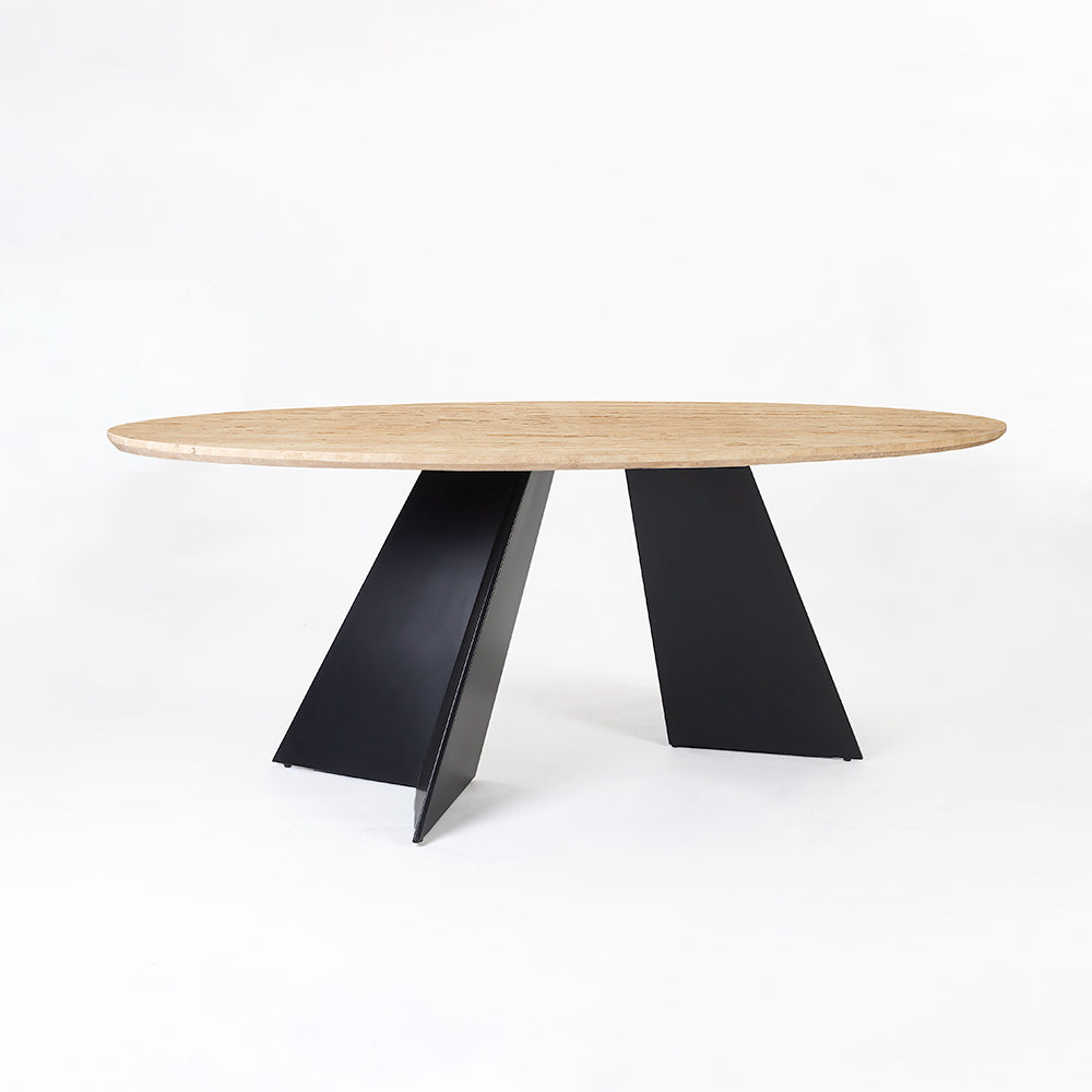 Bootsy Marble 8 Seater Dining Table with Iron - Black - Travertine