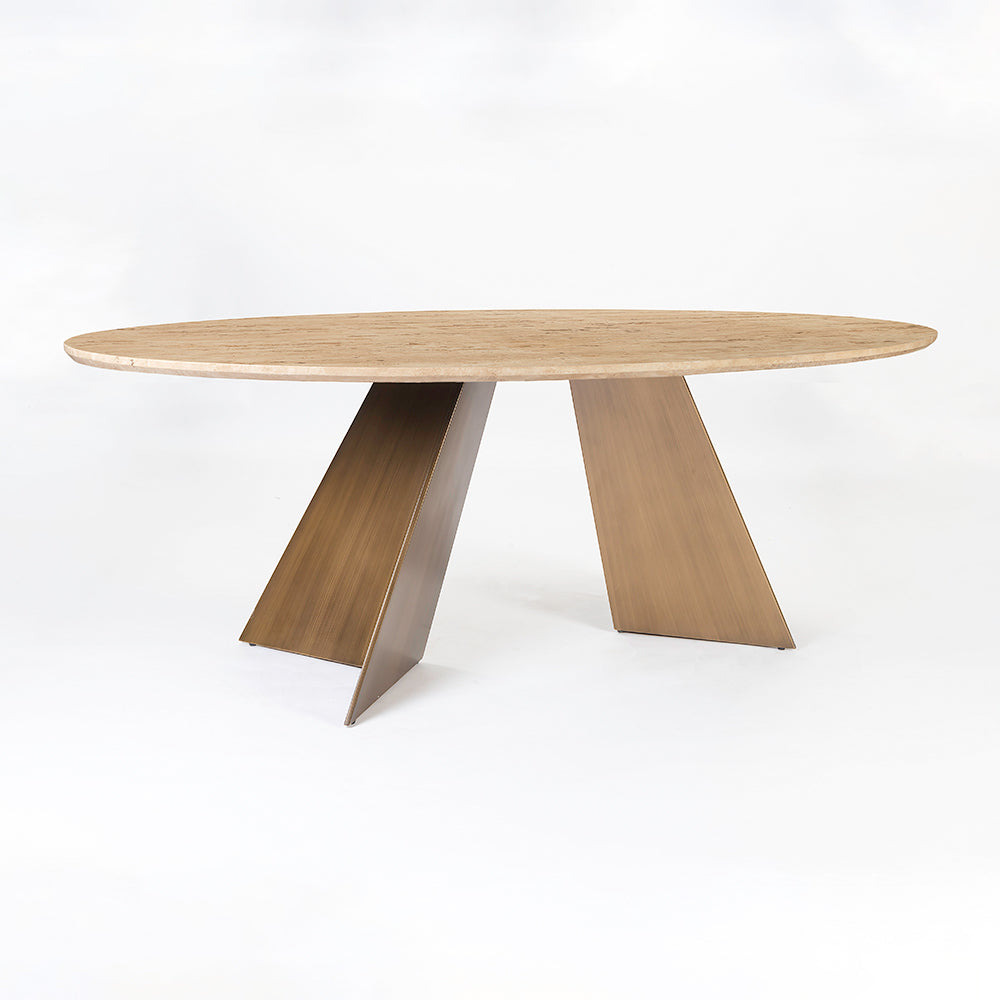 Bootsy Marble 8 Seater Dining Table with Iron - Brass - Travertine