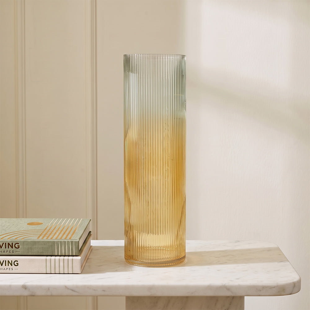 Quintara Bloom Amber Ombre Ribbed Glass Large Table Vase