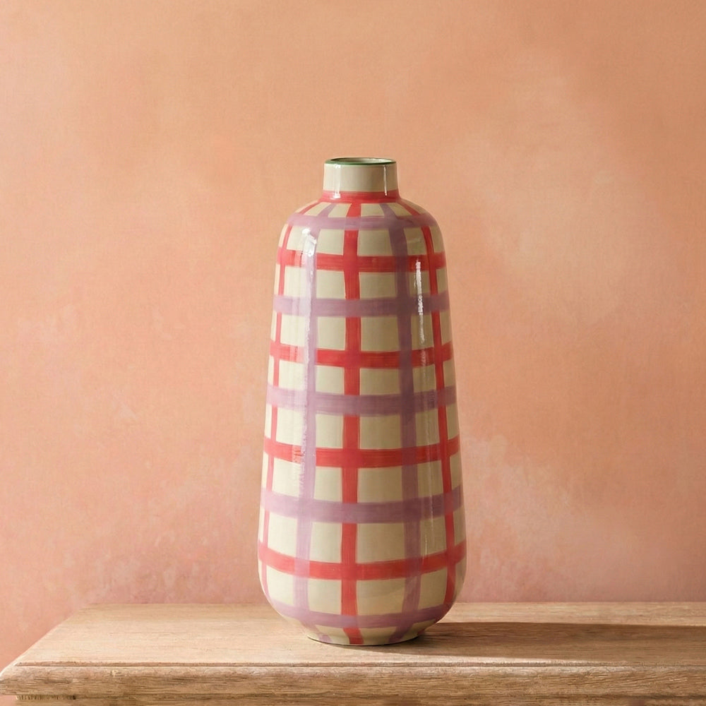 Faelina Locsin Pink Checked Ceramic Table Vase
