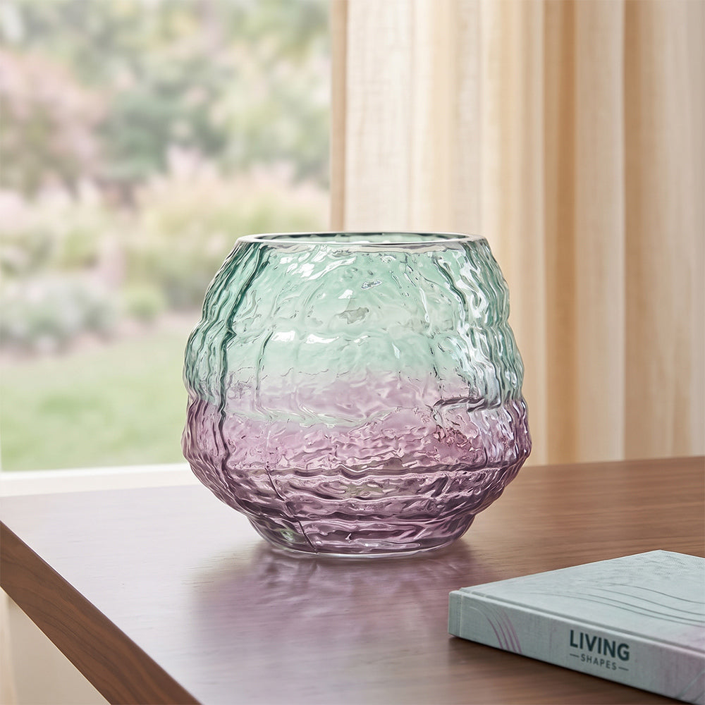 DynaFlux Kate Aqua and Lilac Ombre Glass Large Table Vase