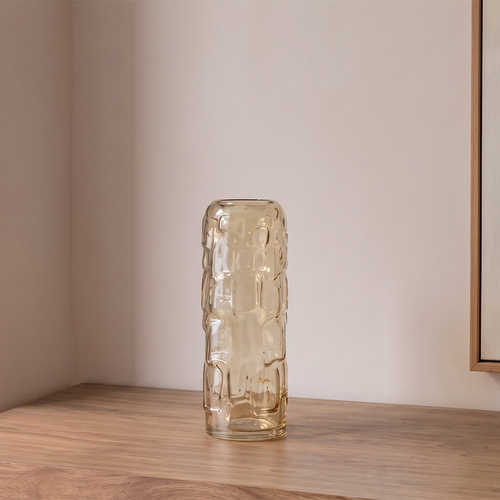 Eterna Yuhan Amber Textured Glass Medium Table Vase