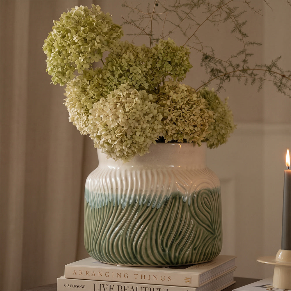 Emerelle Sheila Green and White Ceramic Table Flowerpot