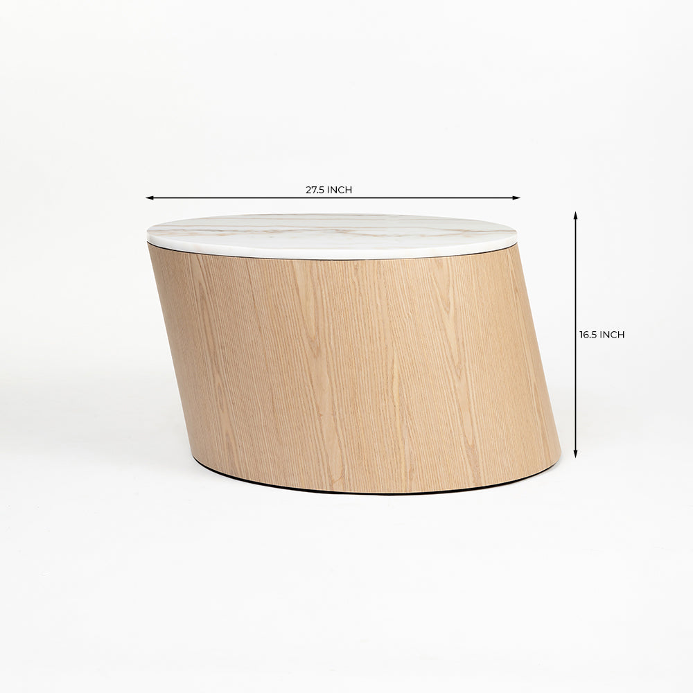 Vivant White Marble Top Wooden Round Coffee Table - Large
