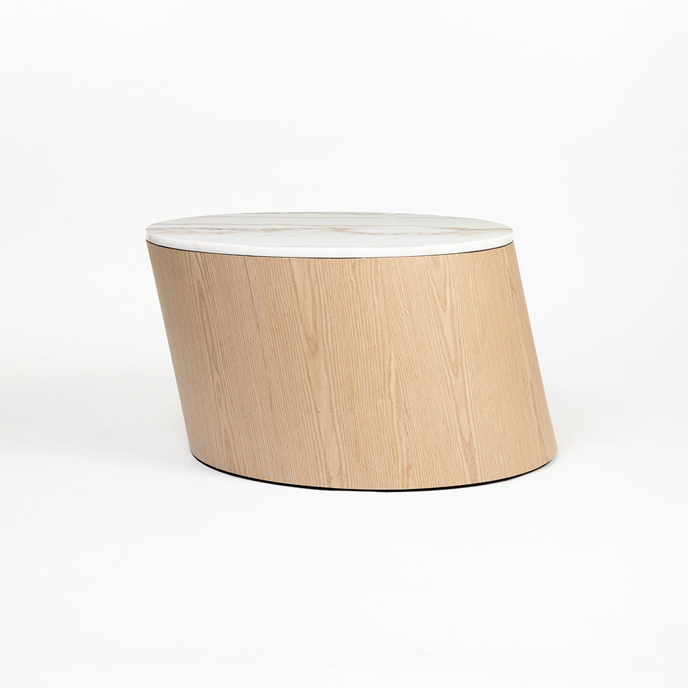 Vivant White Marble Top Wooden Round Coffee Table - Large