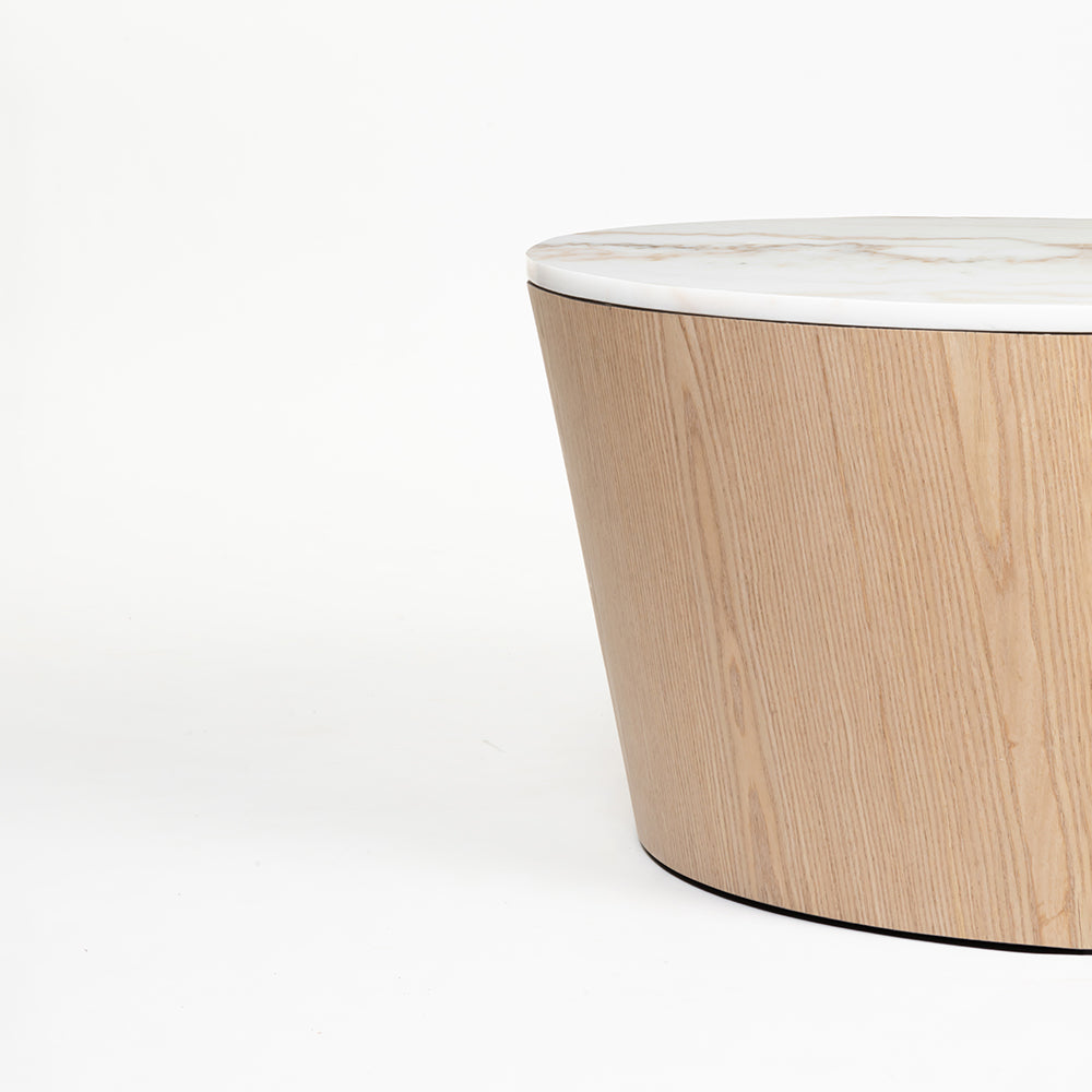Vivant White Marble Top Wooden Round Coffee Table - Large