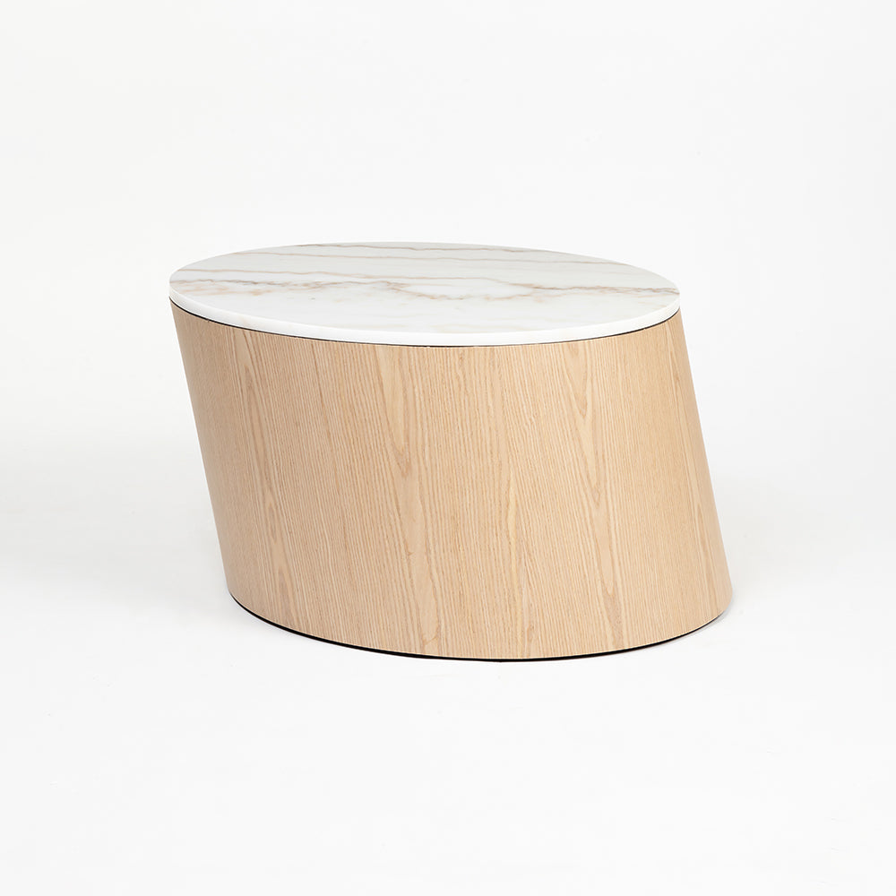 Vivant White Marble Top Wooden Round Coffee Table - Large