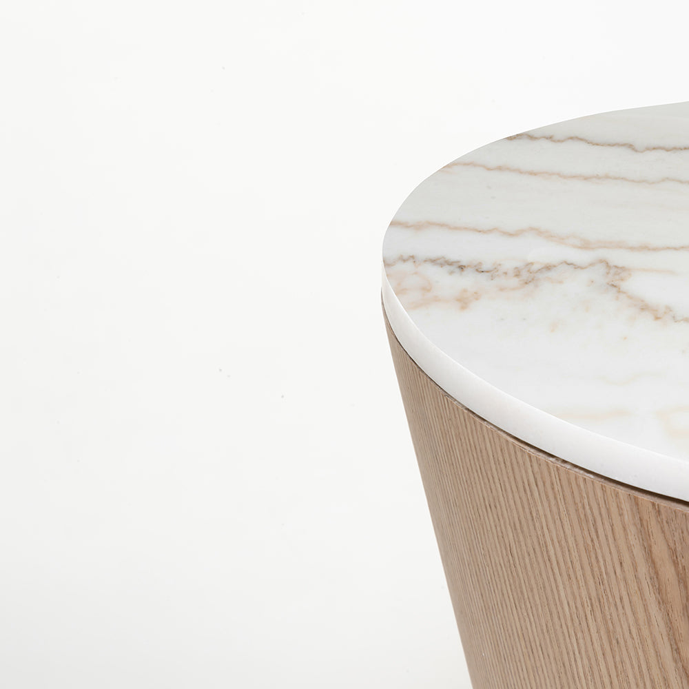 Vivant White Marble Top Wooden Round Coffee Table - Medium