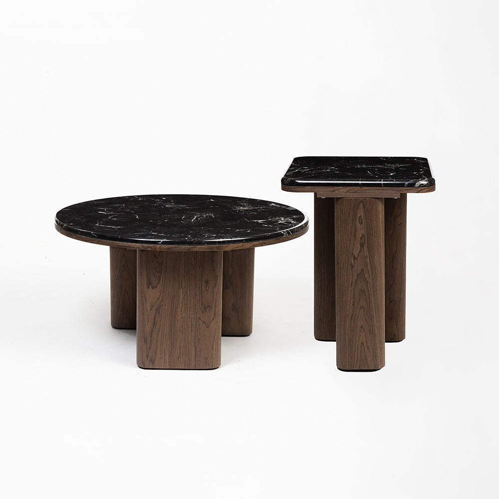 Elaris Black Marble Top Wooden Coffee Table Set of 2