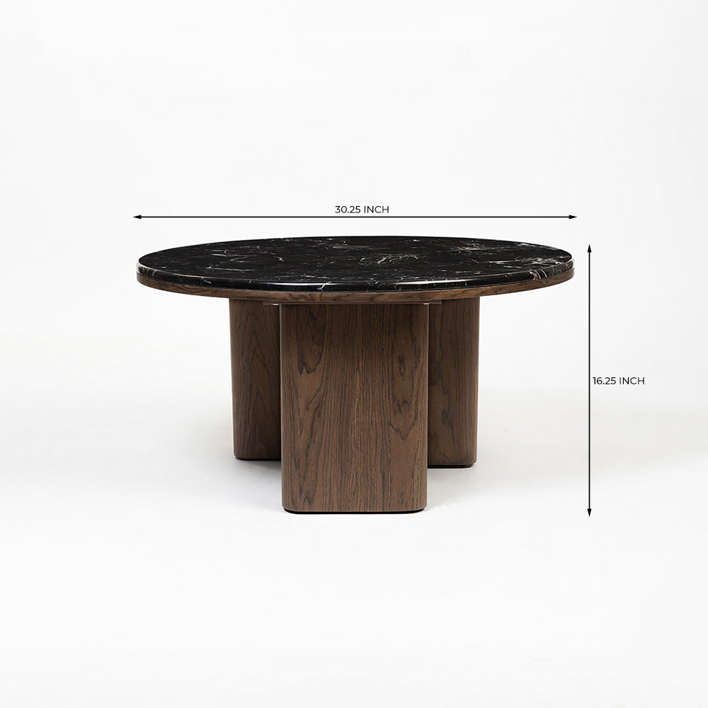 Elaris Black Marble Top Wooden Round Coffee Table - Large