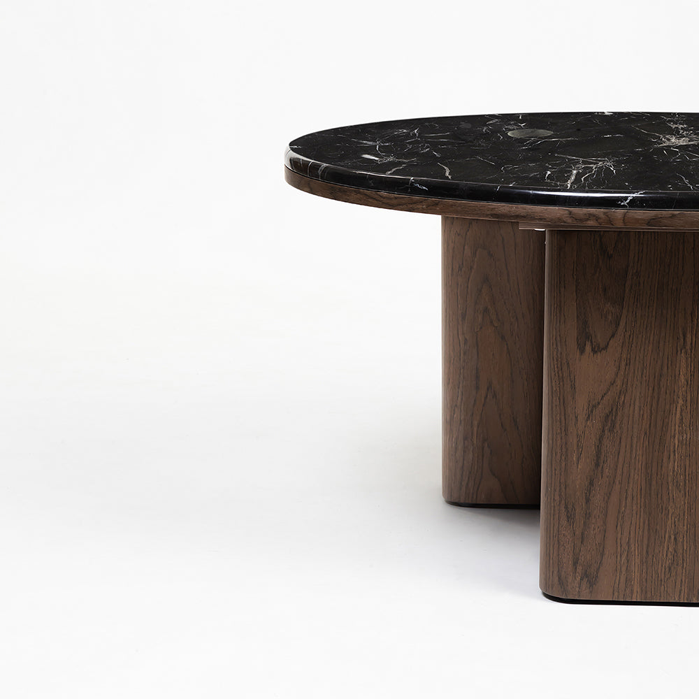 Elaris Black Marble Top Wooden Round Coffee Table - Large