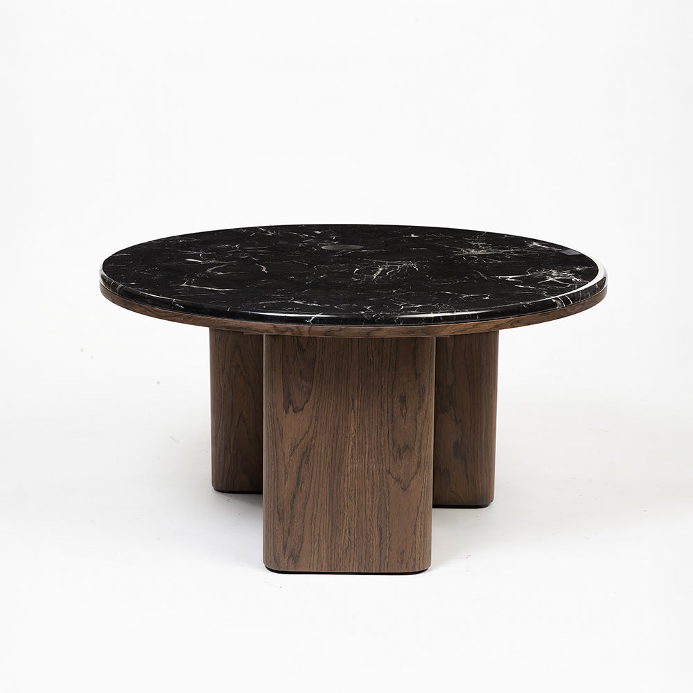 Elaris Black Marble Top Wooden Round Coffee Table - Large