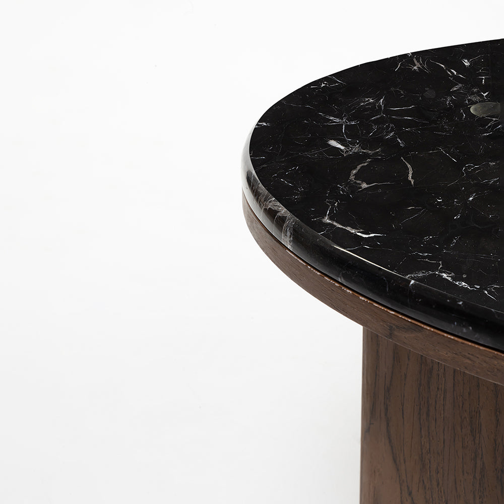 Elaris Black Marble Top Wooden Round Coffee Table - Large