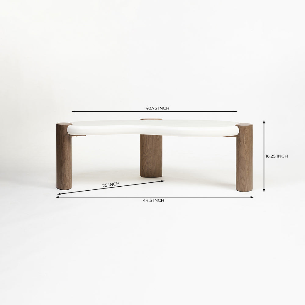 Terravon White Coffee Table with Wooden Base - Large