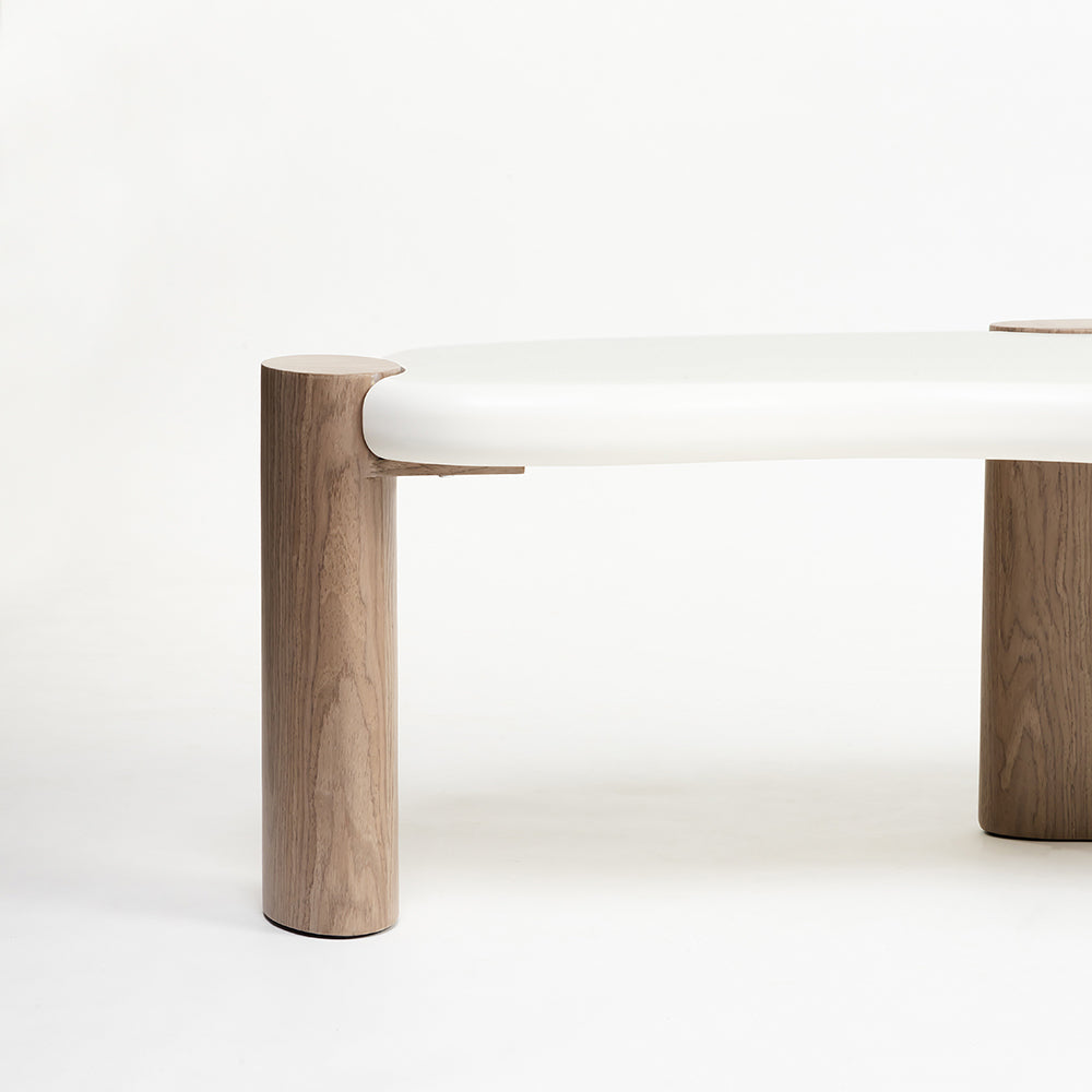 Terravon White Coffee Table with Wooden Base - Large