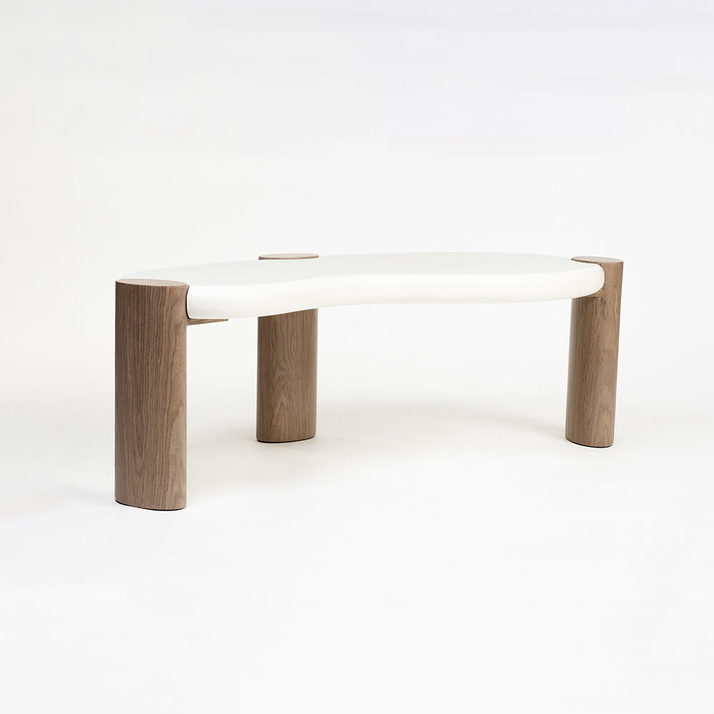 Terravon White Coffee Table with Wooden Base - Large