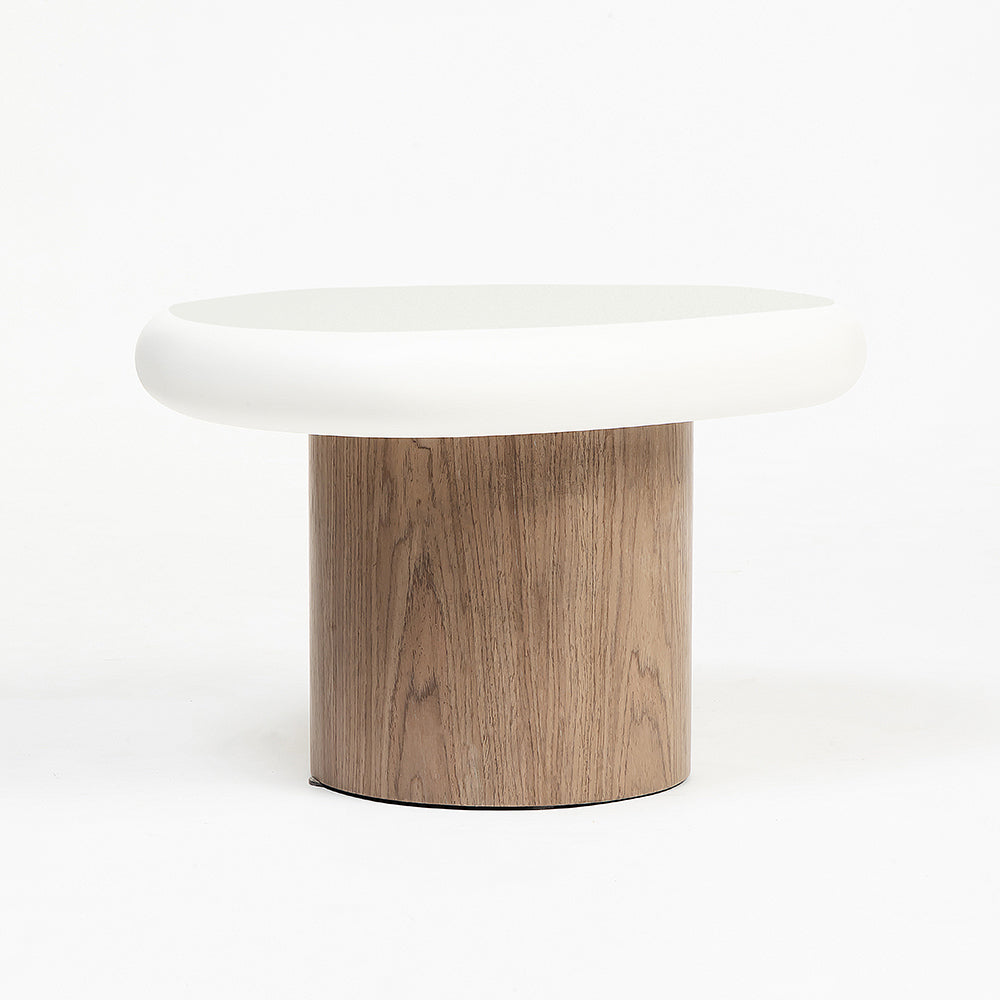 Terravon White Coffee Table with Wooden Base Set of 2