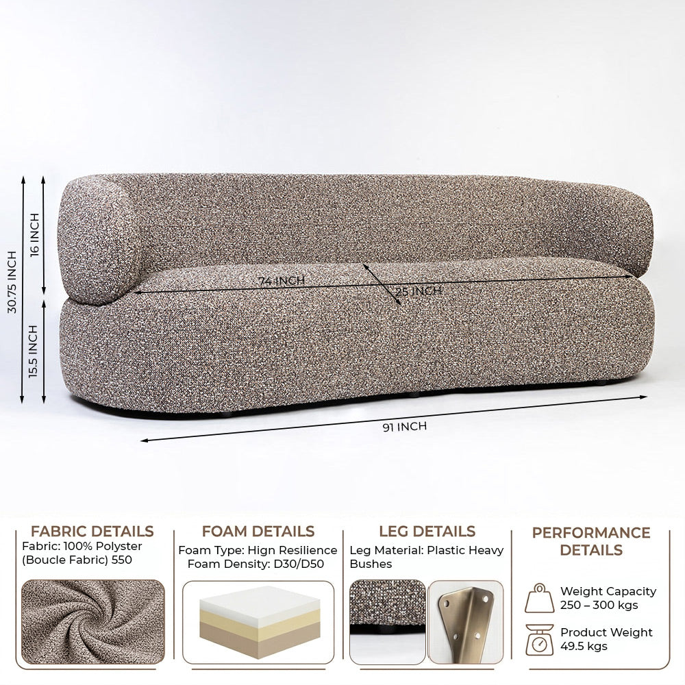 Calmire Arnies 3 Seater Sofa - Taupe