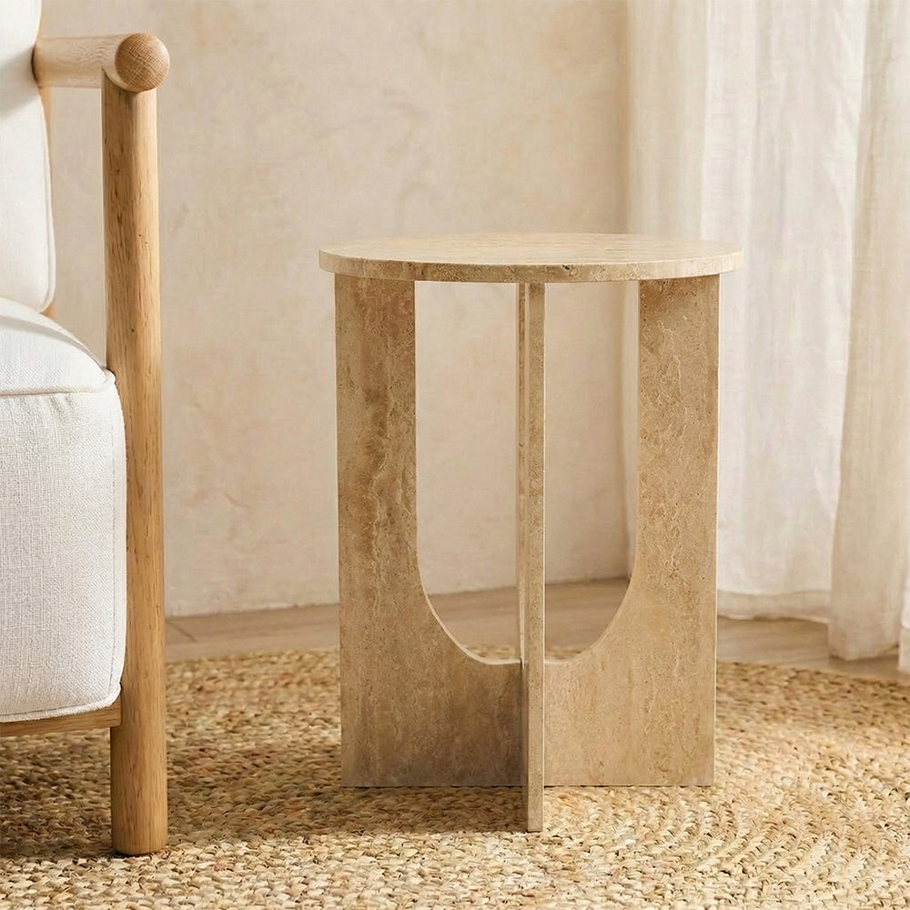 Travertine Marble Curil Accent Table