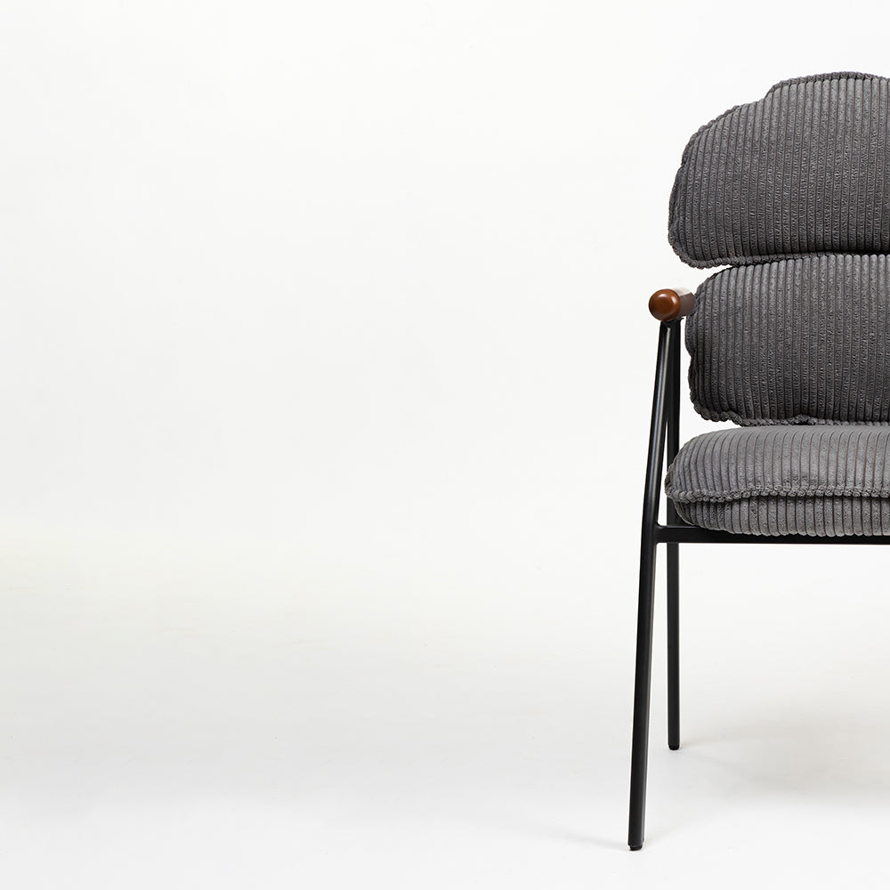 Antho Velvet Dining Chair with Wooden Armrest - Graphite