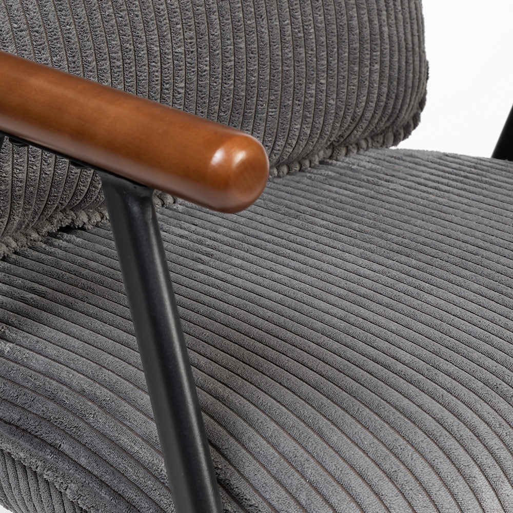 Antho Velvet Dining Chair with Wooden Armrest - Graphite