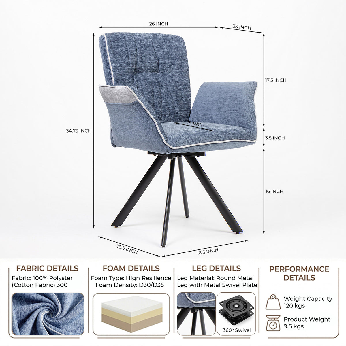 Cotton Octup Dining Chair with Metal