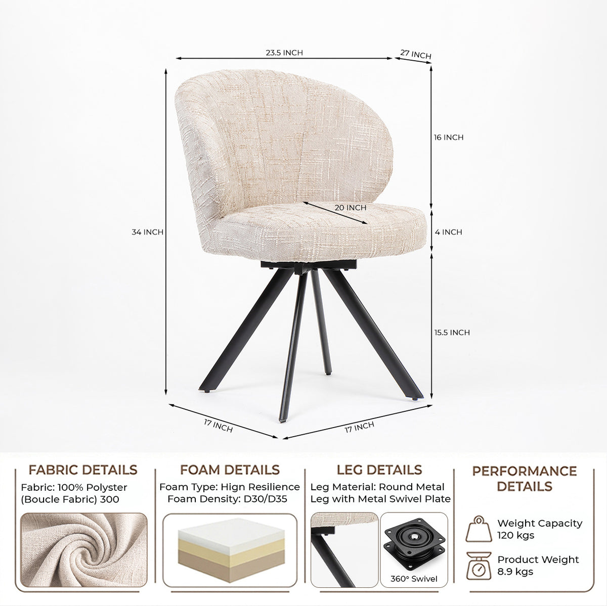 Boucle Vershe Dining Chair with Metal