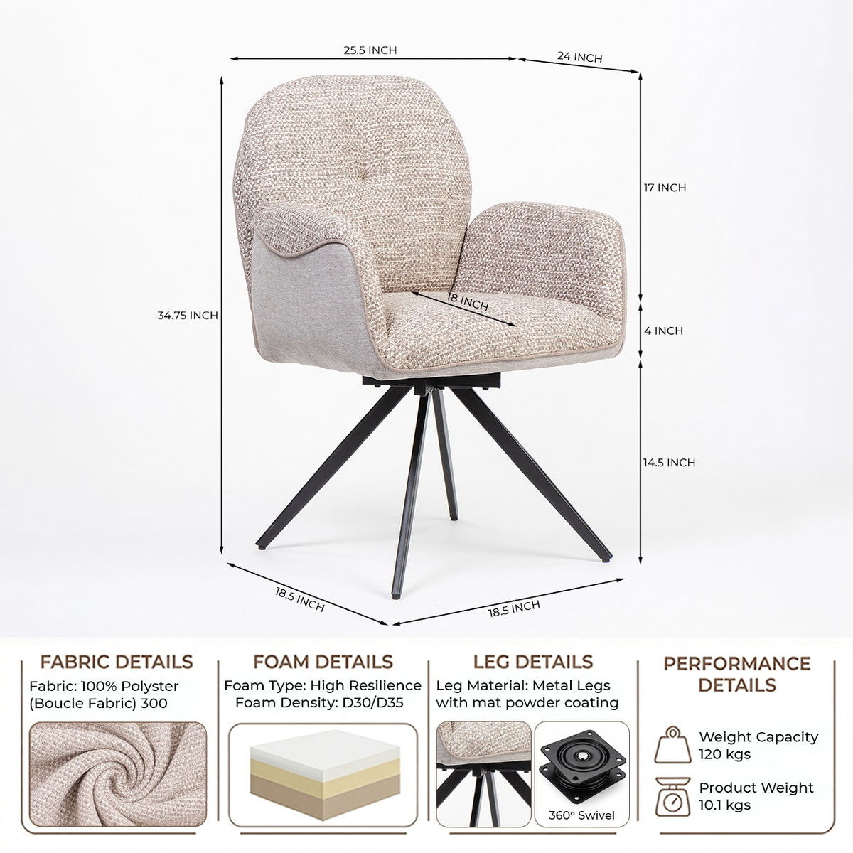 Boucle Scoot Dining Chair with Metal