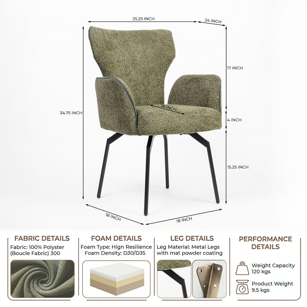 Boucle Aveno Dining Chair with Metal