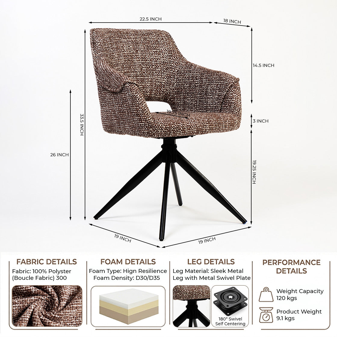 Boucle Wisko Dining Chair with Metal- Swivel